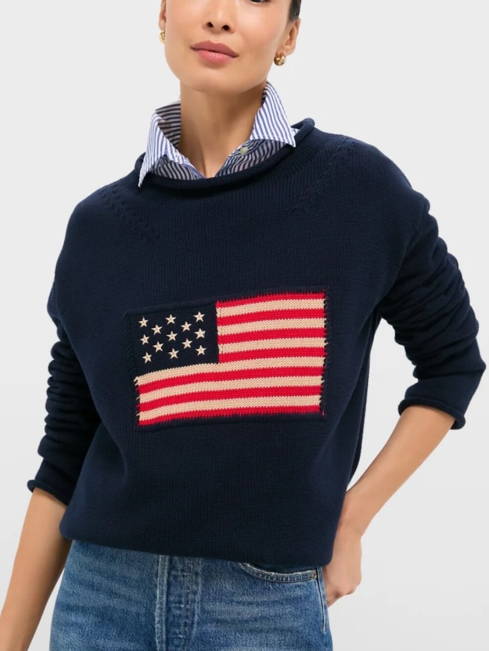 Tuckernuck Navy Cotton Rolled Neck Americana Sweater